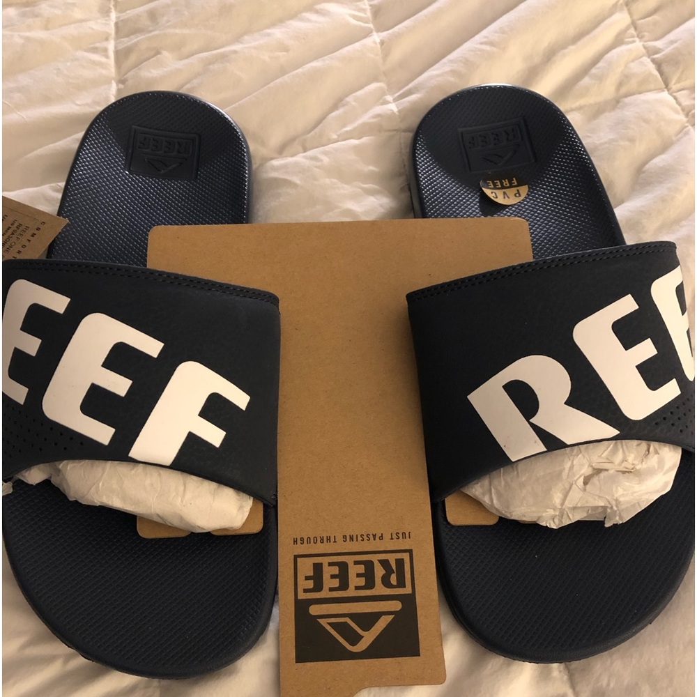 🌊 REEF ECO ONE SLIDES SANDALS MENS US 8 NAVY BLUE PVC FREE!